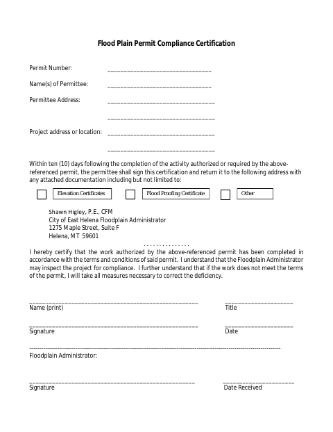First page of the Flood Plain Permit Compliance Certification