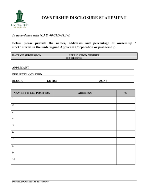 First page of the Ownership Disclosure Statement