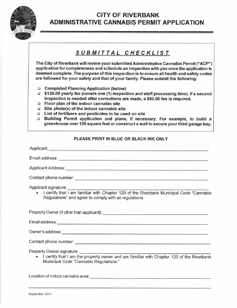First page of the Administrative Cannabis Permit Application - Residential