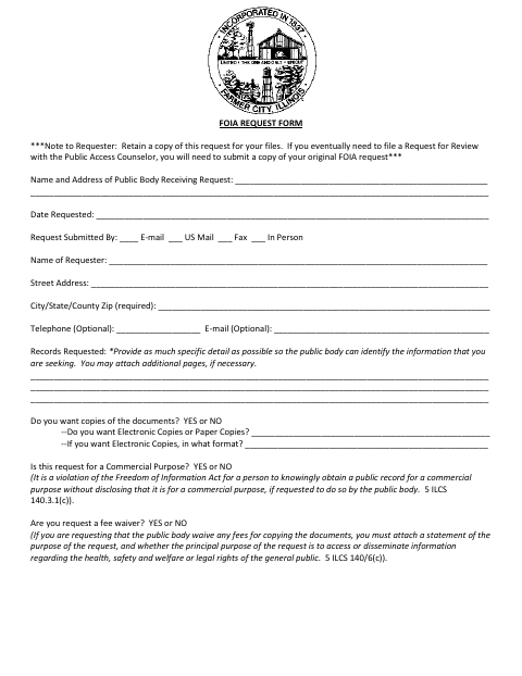 First page of the FOIA Request Form