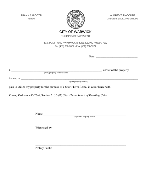 First page of the Short-Term Rental Owner’s Affidavit