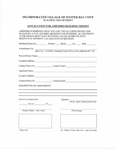 First page of the Amended Building Permit Application