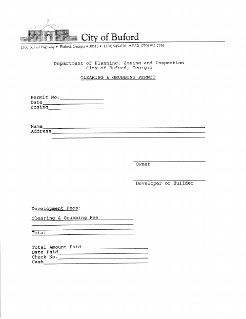 First page of the Clearing & Grubbing Permit