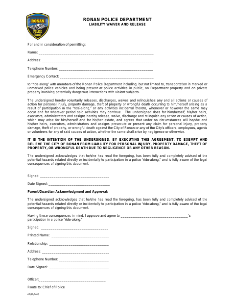 First page of the Liability Waiver and Release