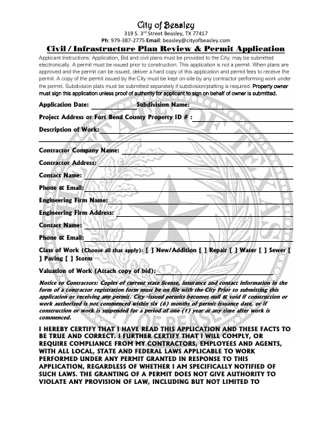First page of the Civil / Infrastructure Plan Review & Permit Application