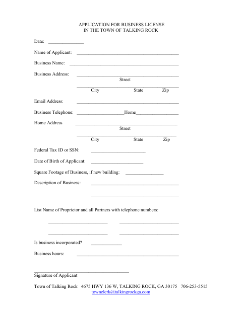 First page of the Business License Application