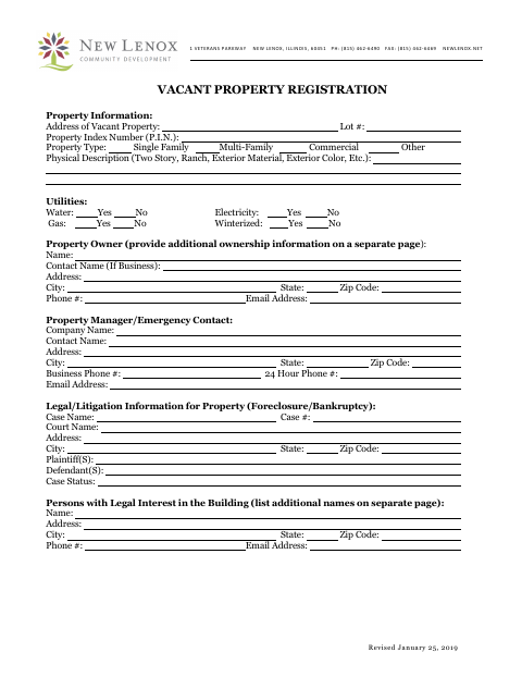 First page of the Vacant Property Registration