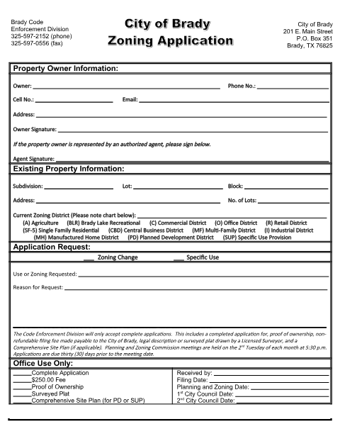 First page of the Zoning Application