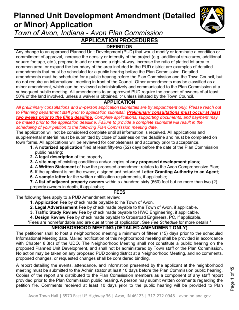 First page of the Planned Unit Development Amendment Application
