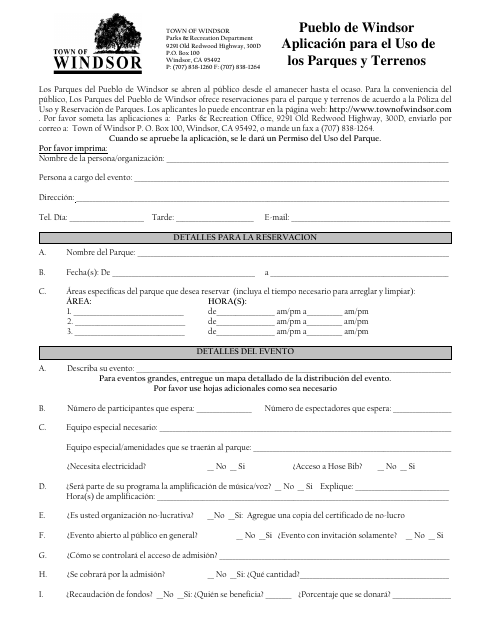 First page of the Aplicación Para El Uso De Los Parques Y Terrenos