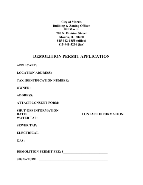 First page of the Demolition Permit Application