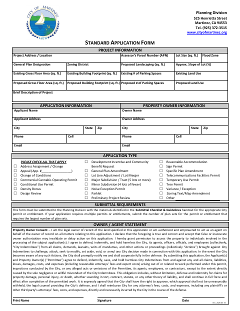 First page of the Planning Division Standard Application Form