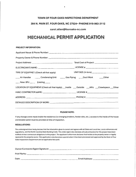 First page of the Mechanical Permit Application