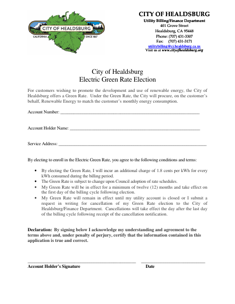 First page of the Electric Green Rate Election