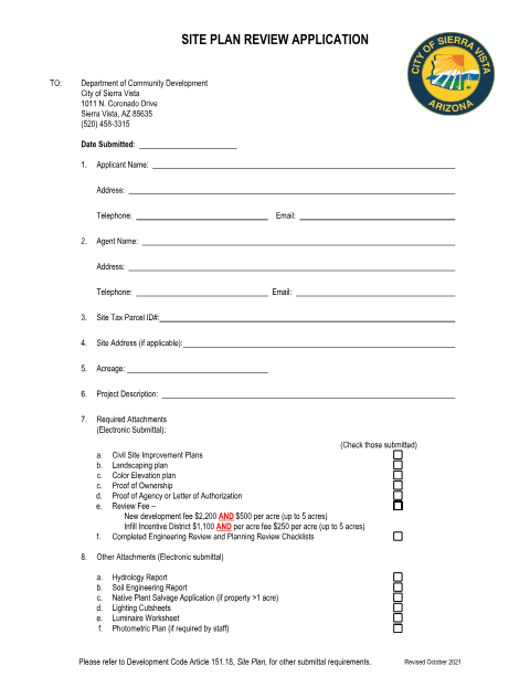 First page of the Site Plan Review Application
