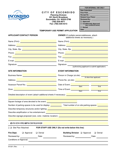 First page of the Temporary Use Permit Application