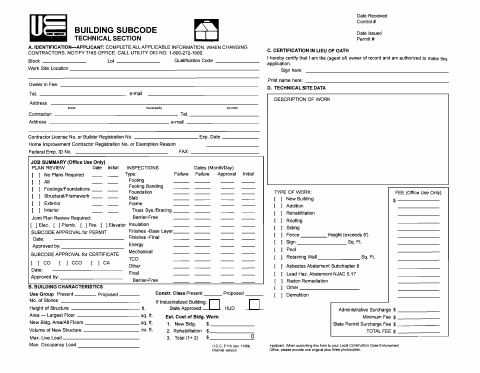 First page of the Construction Permit Counter Form