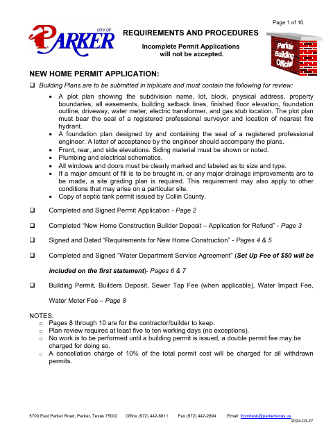 First page of the New Home Permit Application
