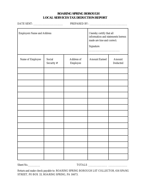 First page of the Local Services Tax Deduction Report