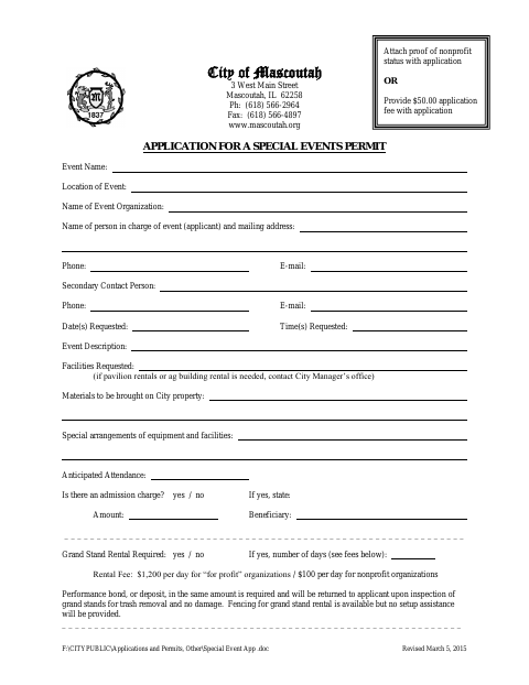 First page of the Application for a Special Events Permit