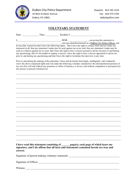 First page of the Voluntary Statement