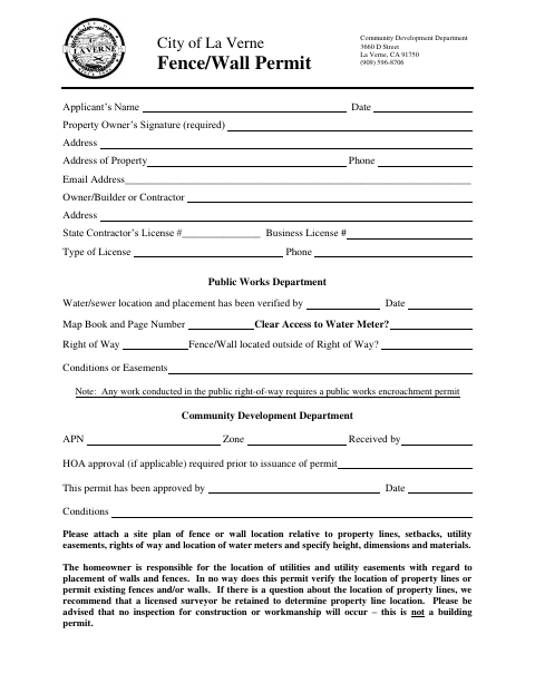 First page of the Fence/Wall Permit