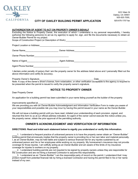 First page of the Authorization of Agent to Act on Property Owner’s Behalf