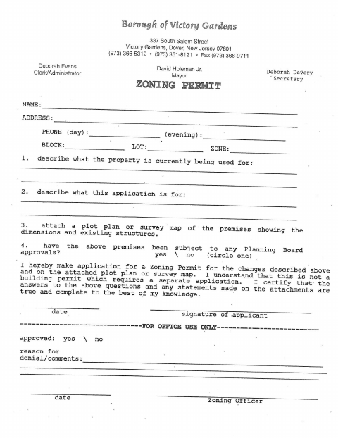 First page of the Zoning Permit