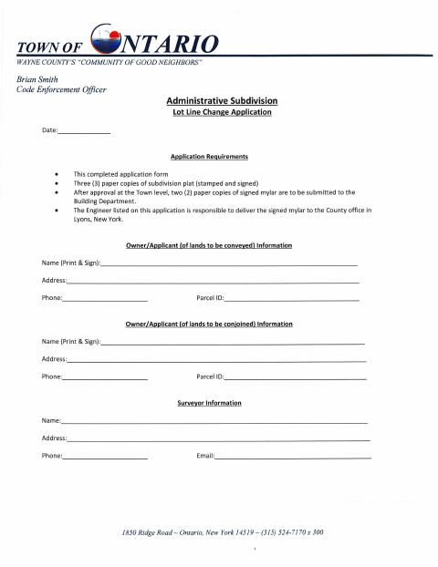 First page of the Administrative Subdivision Lot Line Change Application