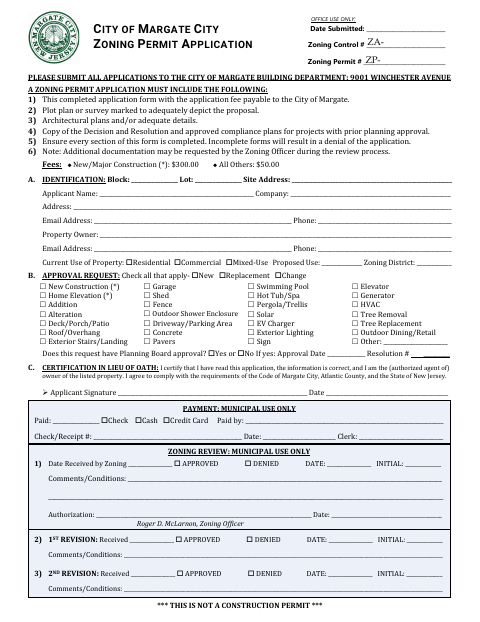 First page of the Zoning Permit Application