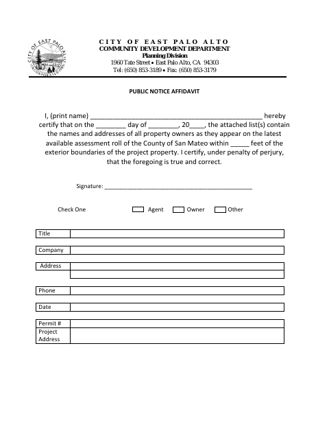 First page of the Public Notice Affidavit