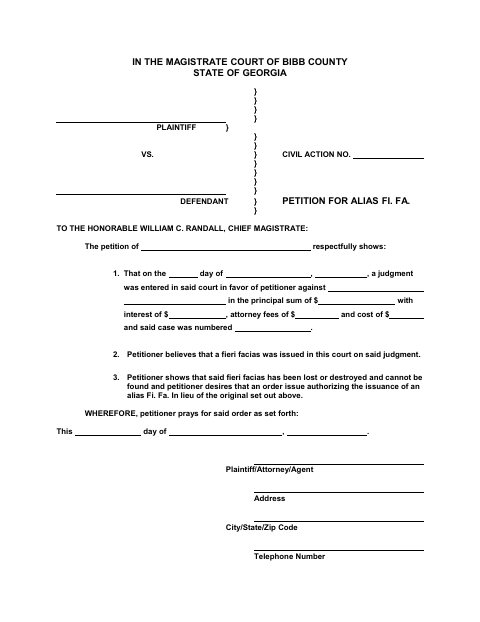 First page of the Petition for Alias Fi. Fa.