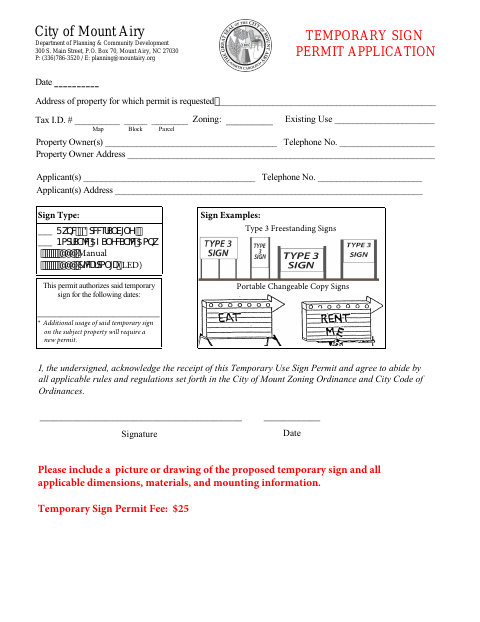 First page of the Temporary Sign Permit