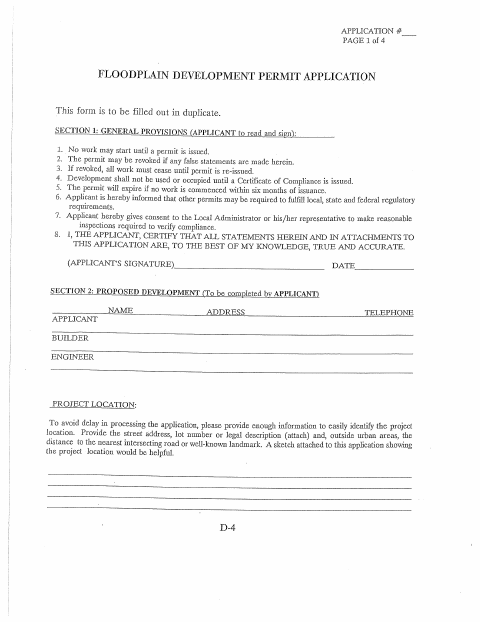 First page of the Floodplain Development Permit Application