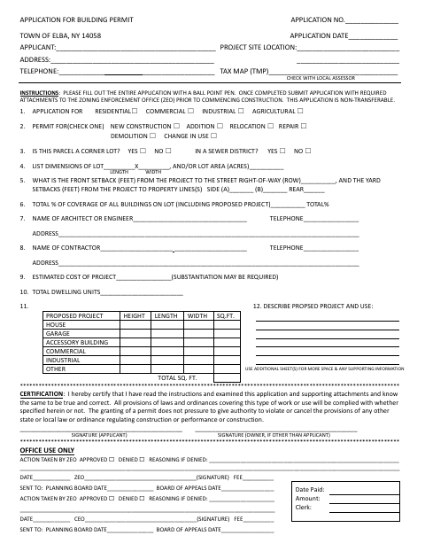 First page of the Building Permit Application