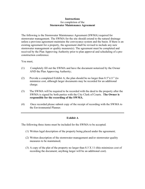 First page of the Stormwater Maintenance Agreement