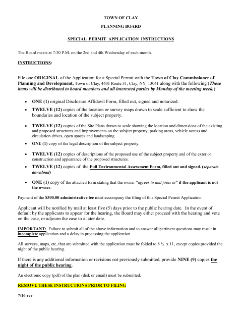 First page of the Planning Board Special Permit Application