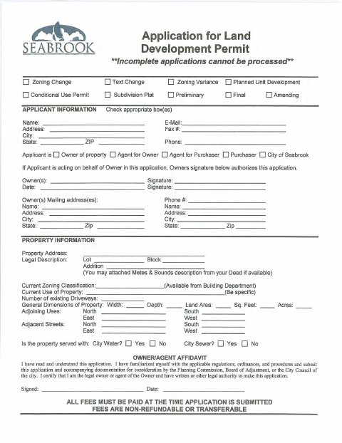 First page of the Land Development Application