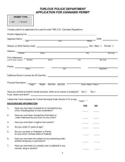 First page of the Application for Cannabis Permit