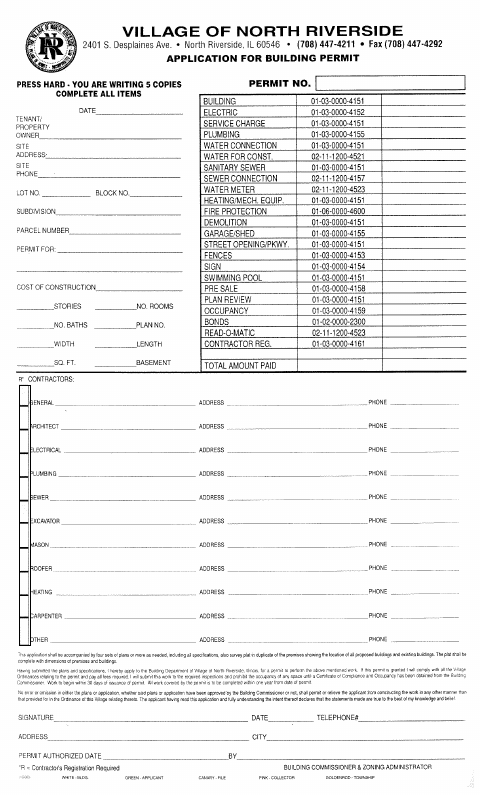 First page of the Application for Building Permit