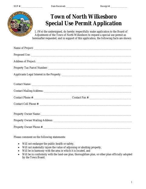 First page of the Special Use Permit Application