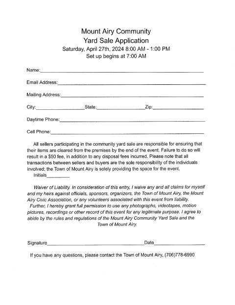 First page of the Community Yard Sale Application