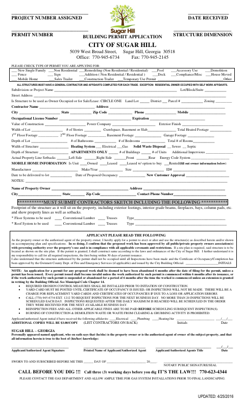 First page of the General Building Permit Application