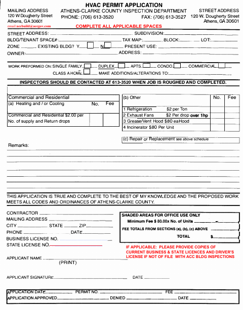 First page of the HVAC Permit Application