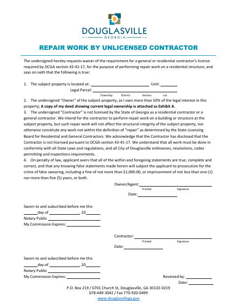 First page of the Repair Work By Unlicensed Contractor