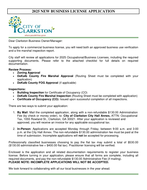 First page of the New Business License Application