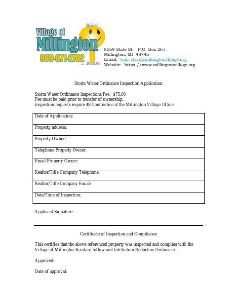 First page of the Storm Water Ordinance Inspection Application