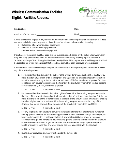 First page of the Wireless Communication Facilities Eligible Facilities Request