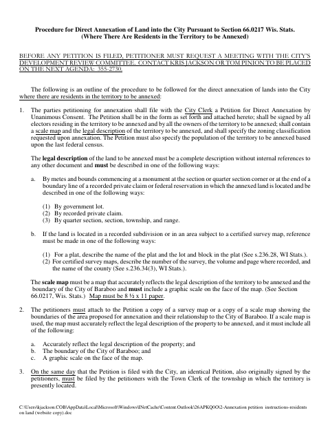 First page of the Direct Annexation Petition and Affidavits