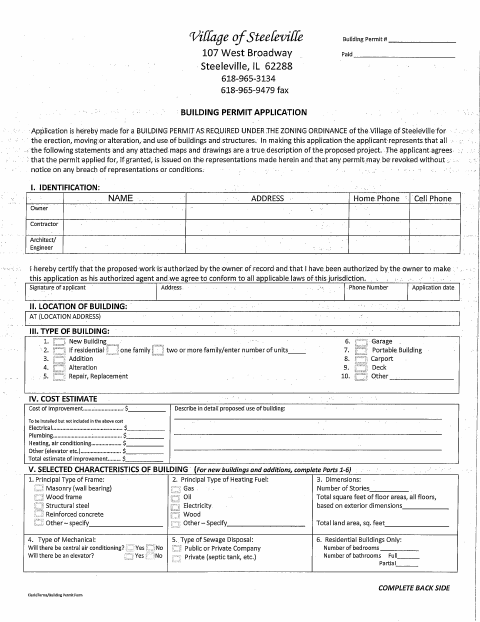 First page of the Building Permit Application